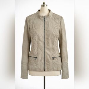 dB Beige Leather Jacket Size XL Perforated Zip Front Classic Fit